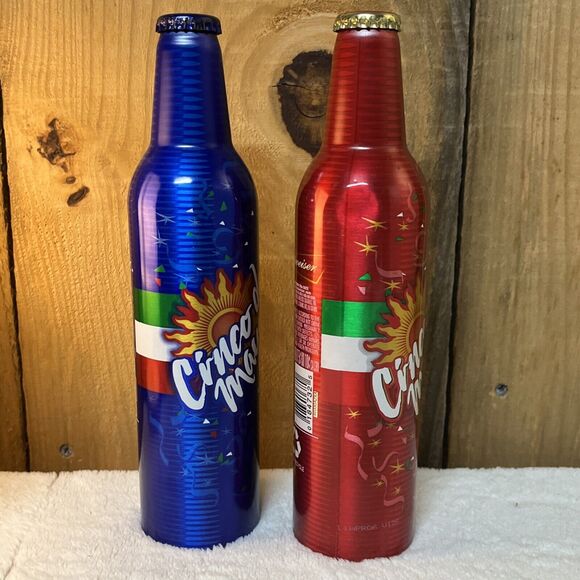 Lot of 2 Cinco de Mayo Aluminum Bottles Bud Light Blue Budweiser Red - Picture 4 of 10